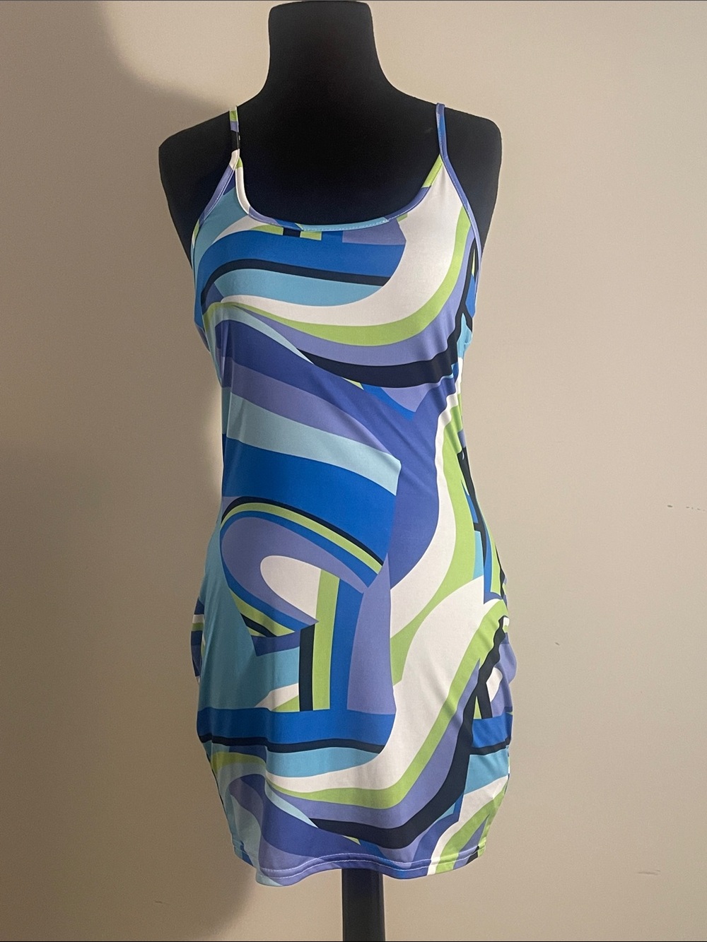 Blue & Green Swirl Slip Dress
